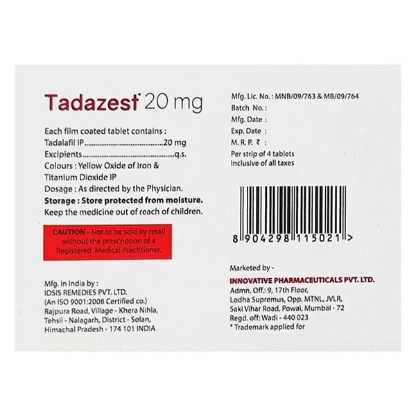 TADAZEST 20mg Tablet 4's