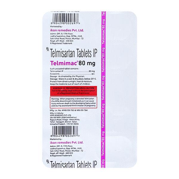 TELMIMAC 80mg Tablet 10's