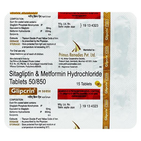 GLIPCRIN M 50/850 Tablet 15's
