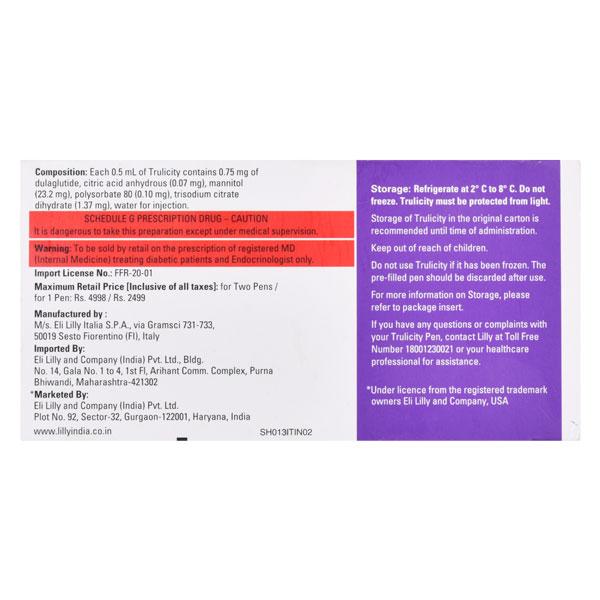 Trulicity 0.75mg Injection(Pfs) 2X0.5ml