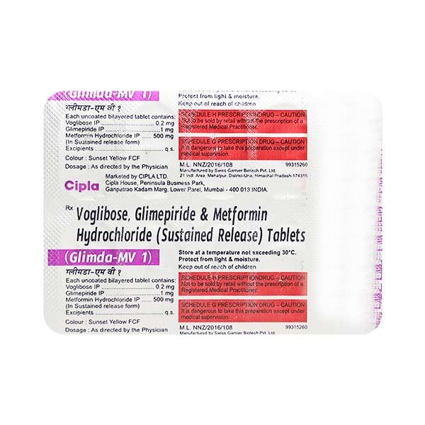 Glimda MV 1mg Tablet 10'S