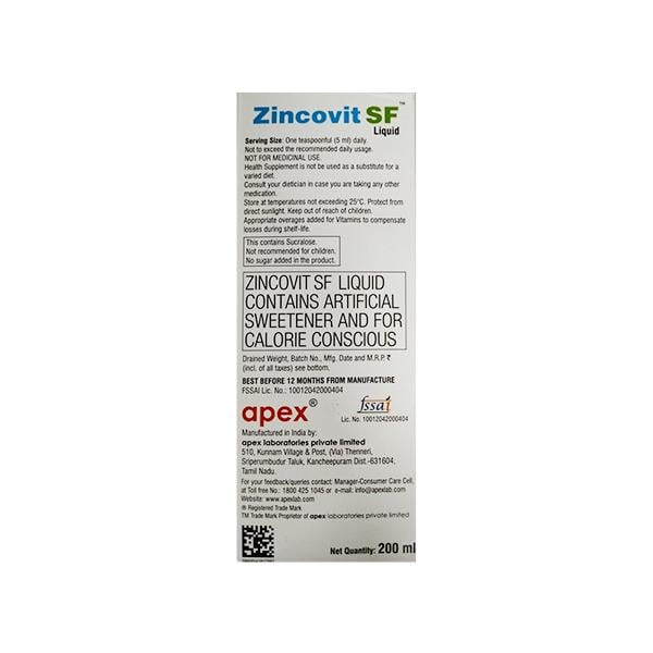 Zincovit SF Sugar Free Liquid 200ml