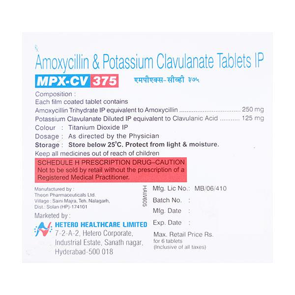 MPX CV 375mg Tablet 6'S