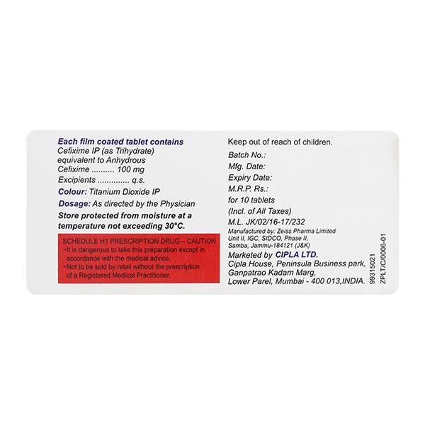 Cefix 100mg Tablet 10'S