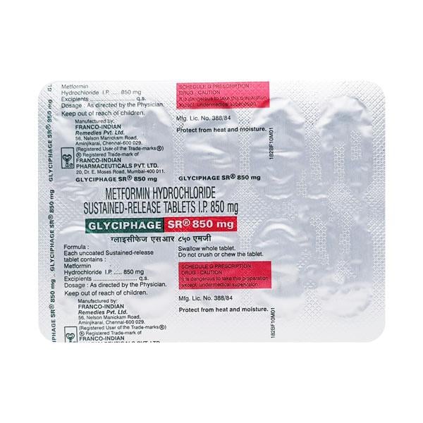 Glyciphage SR 850mg Tablet 10'S