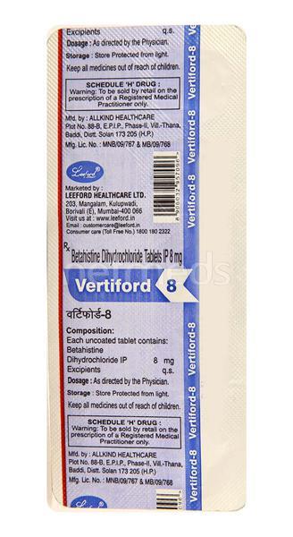 Vertiford 8mg Tablet 10'S