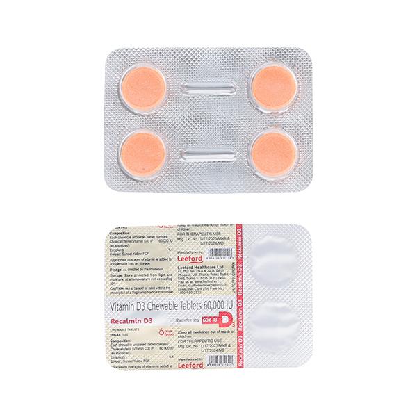 RECALMIN D3 60 K IU SUGAR FREE ORANGE FLAVOUR Chewable Tablet 4's
