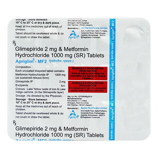APRIGLIM MF 2mg/1000mg Tablet 10's