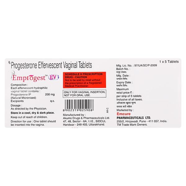 Emprogest EV 200mg Tablet 5'S