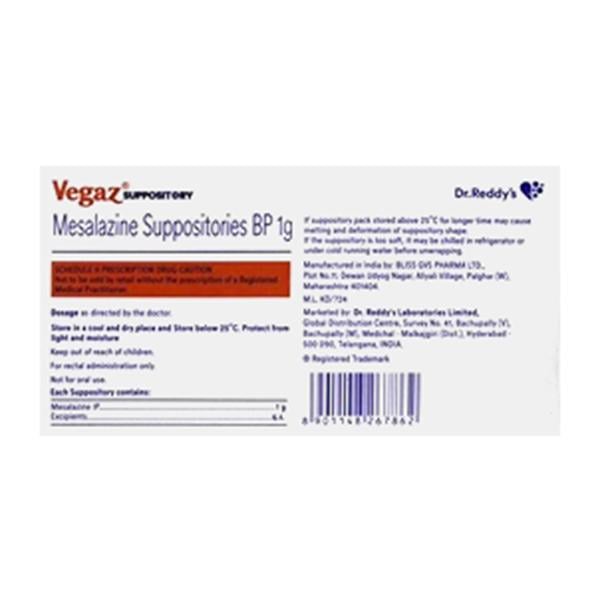 VEGAZ 1g Suppositories 7's