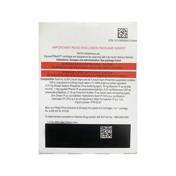 Eglucent Mix 50 100IU Cartridge 3ml