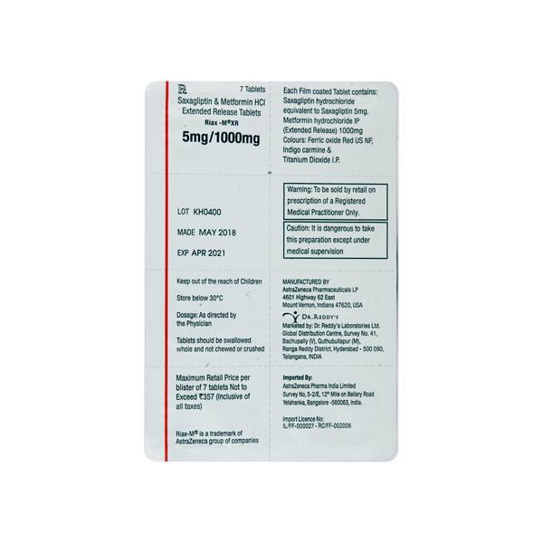 Riax M XR 5/1000mg Tablet 7'S
