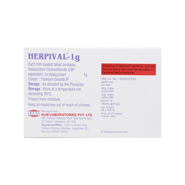 Herpival 1000mg Tablet 3'S