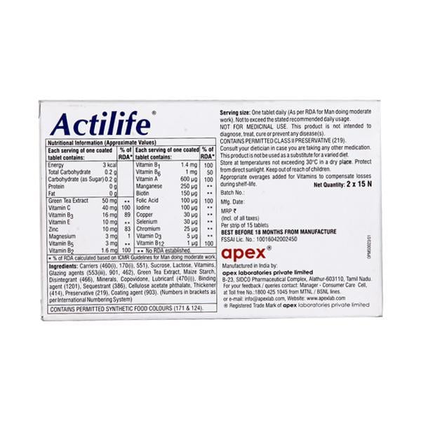 Actilife Tablet 15'S - Global Surgicals