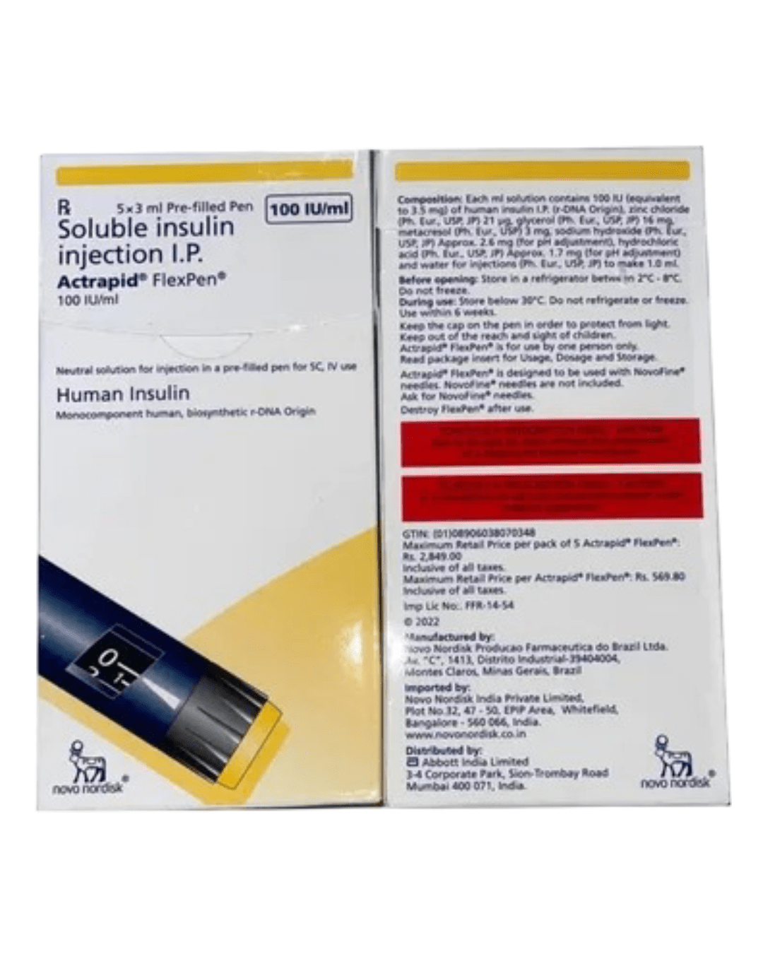 Actrapid 100Iu/ml Flexpen 3ml Injection - Global Surgicals