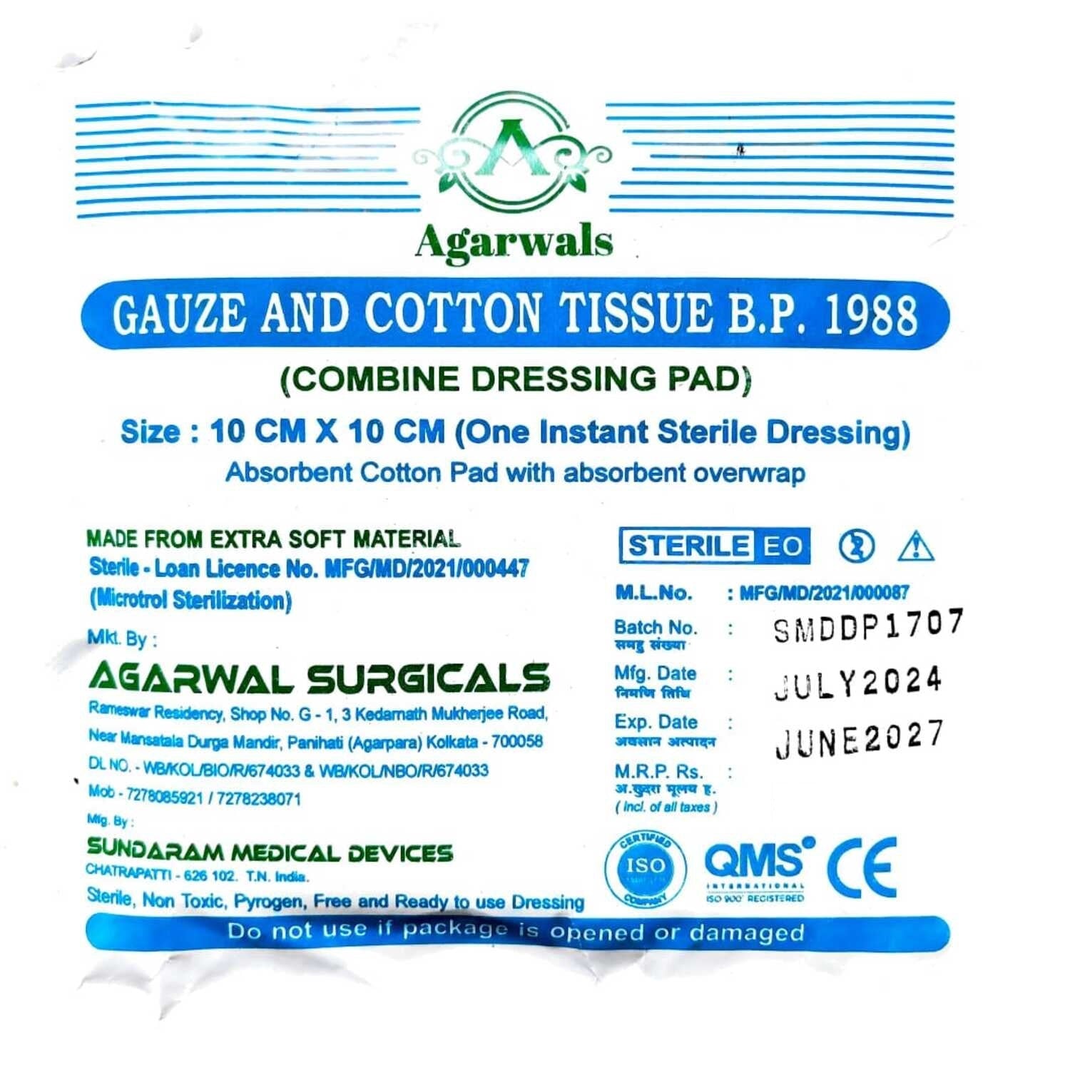 Agarwals Premium Sterile Combine Dressing Surgical Pad - Global Surgicals