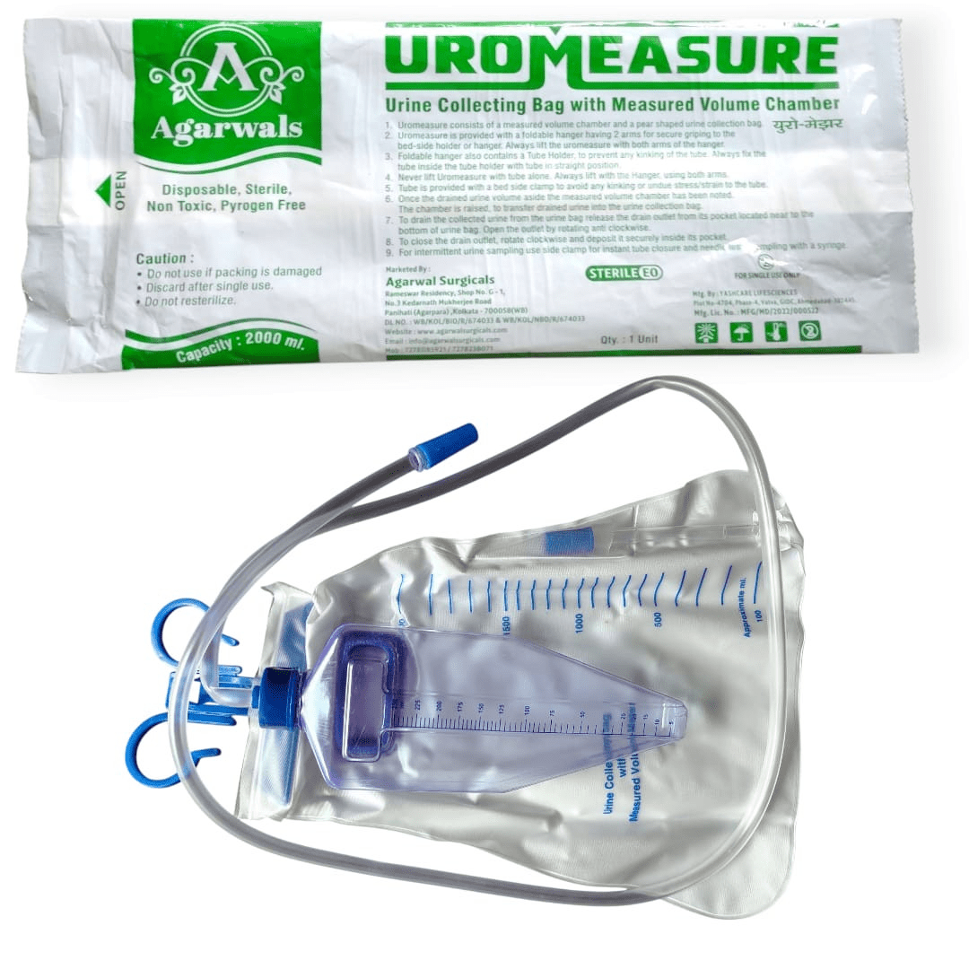 Agarwals Urometer Urine Collecting Bag with Measured Volume Chamber - Global Surgicals