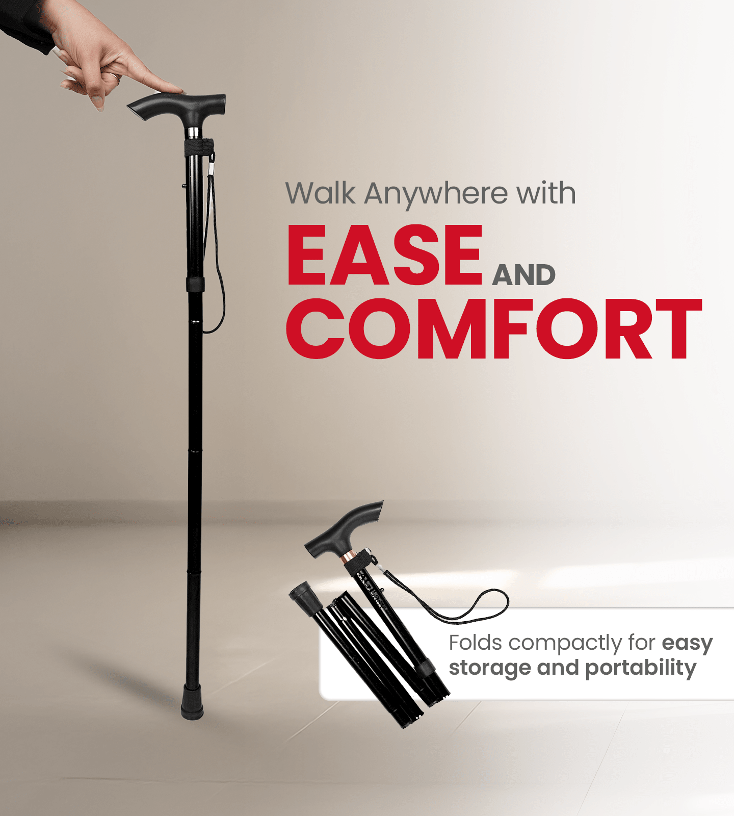 AGEasy Foldable Walking Stick (Black) - Global Surgicals