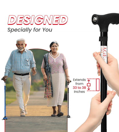 AGEasy Pivot Walking Stick with Torch (Black) - Global Surgicals