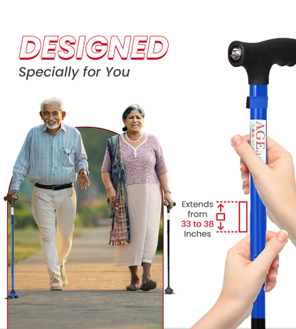 AGEasy Pivot Walking Stick with Torch (Blue) - Global Surgicals