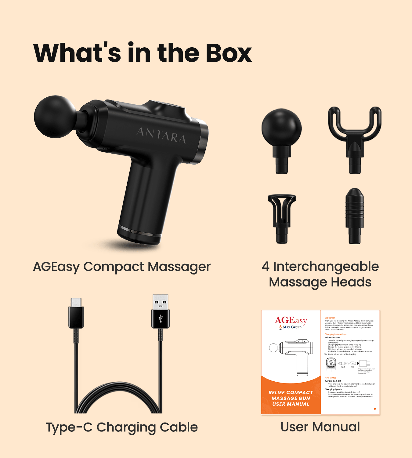 AGEasy Relief Compact Massage Gun (Black) - Global Surgicals