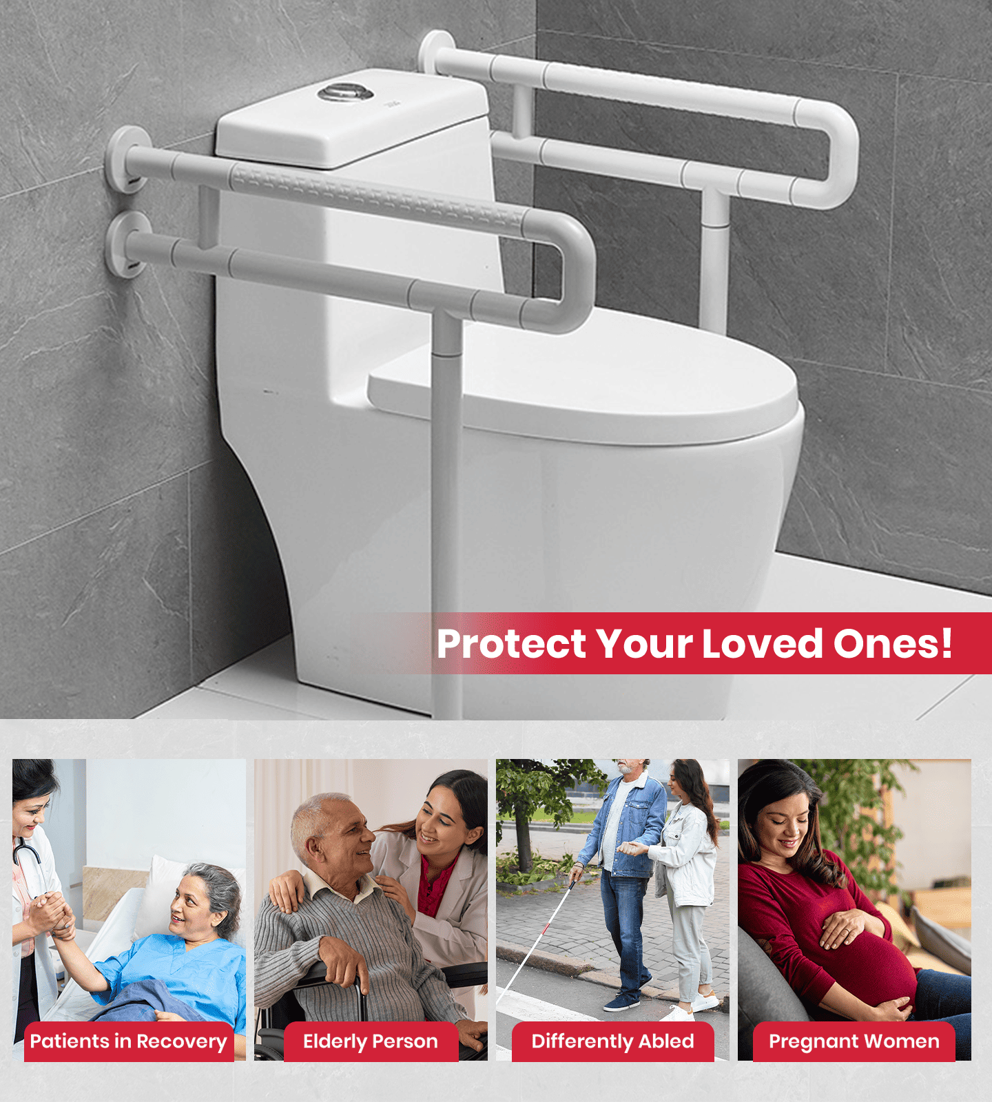 AGEasy Toilet Grab Bar with Floor Support - Global Surgicals