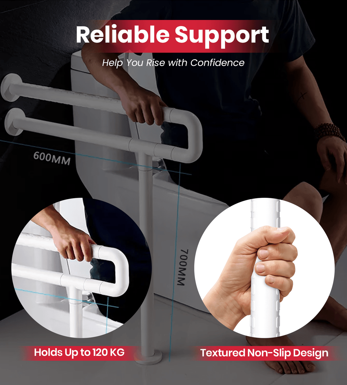 AGEasy Toilet Grab Bar with Floor Support - Global Surgicals