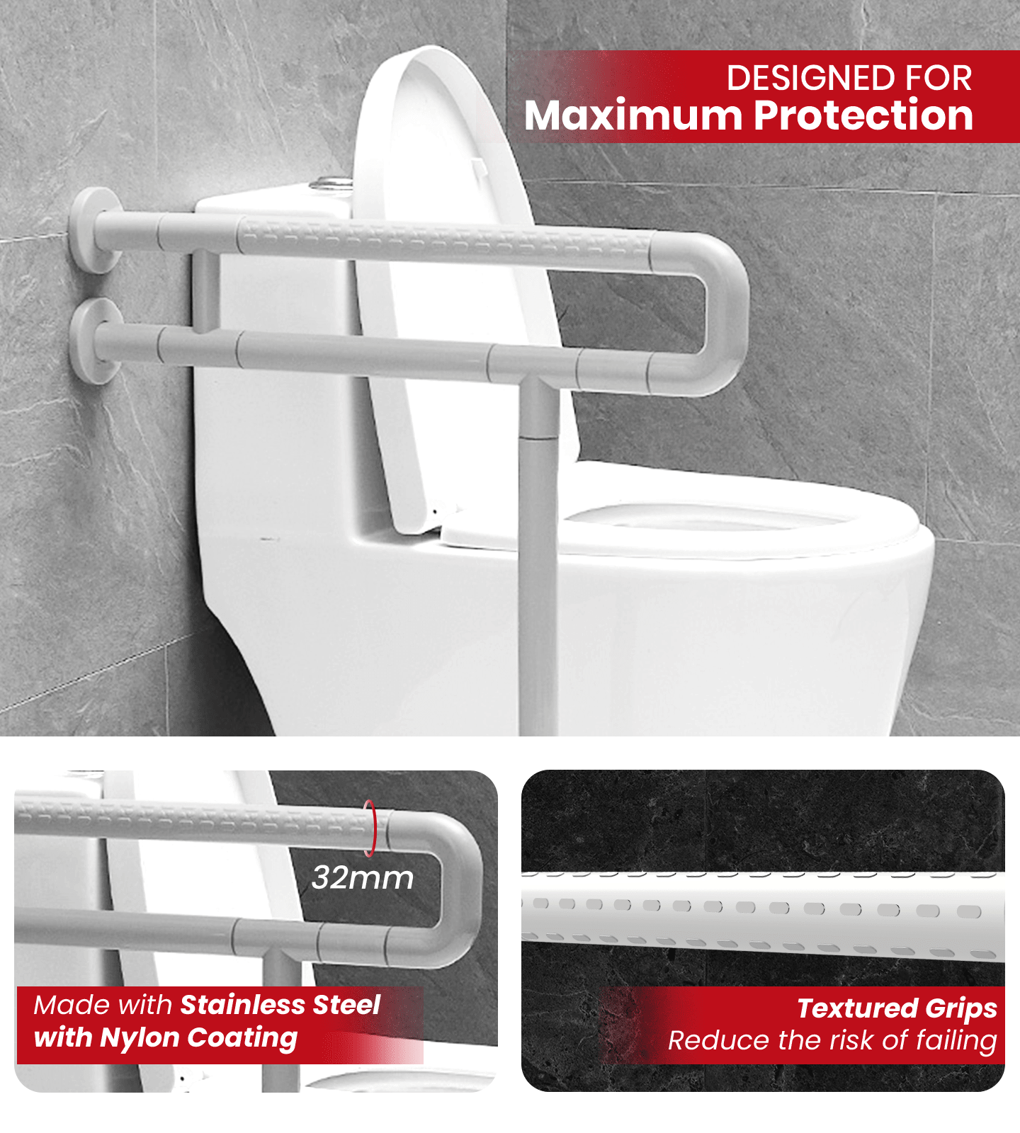 AGEasy Toilet Grab Bar with Floor Support - Global Surgicals