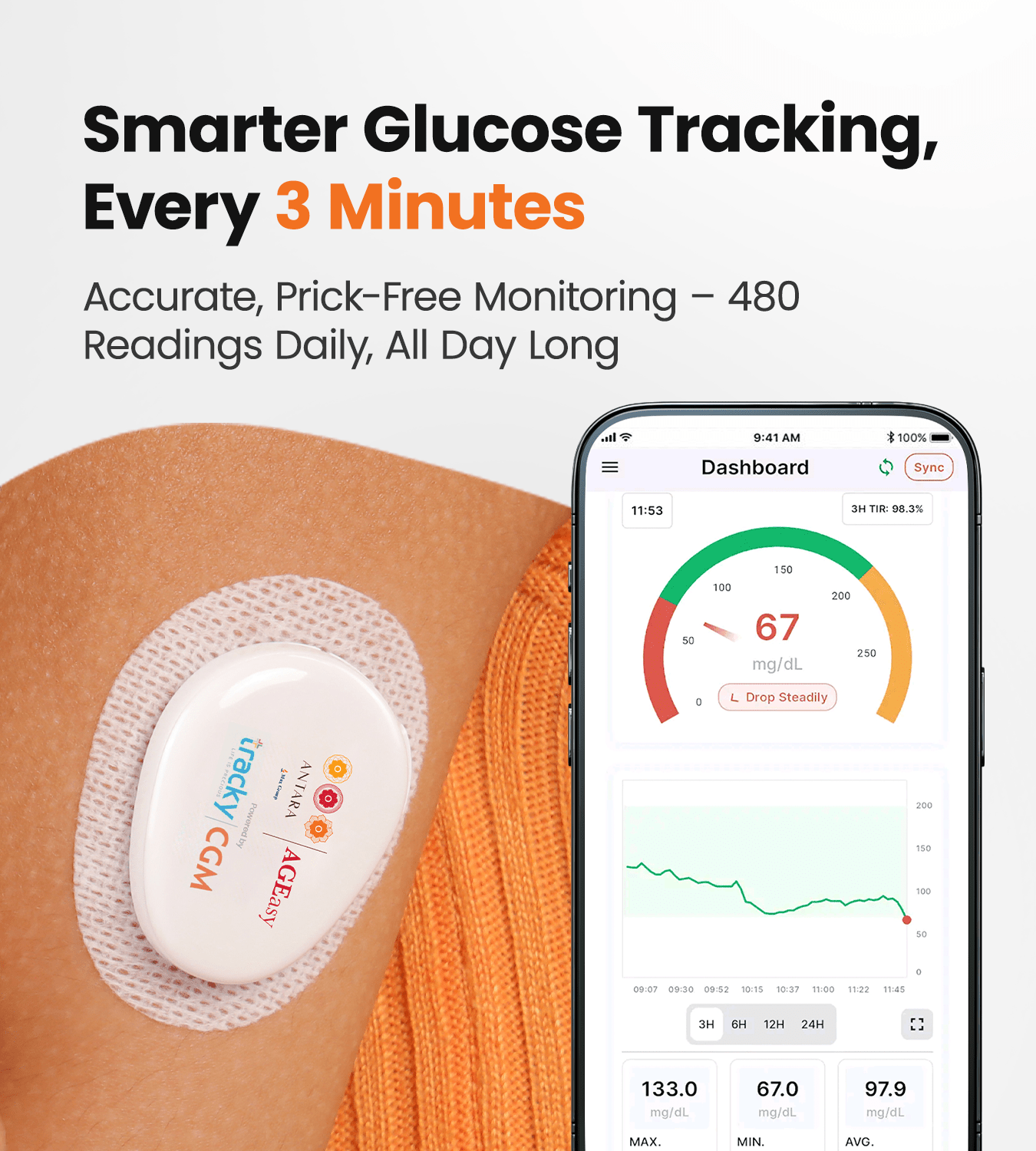 AGEasy x Tracky Continuous Glucose Monitor (CGM) + Transmitter - Global Surgicals
