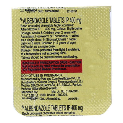 ALBENDAZOLE (CADILA) 400mg Tablet 1's - Global Surgicals