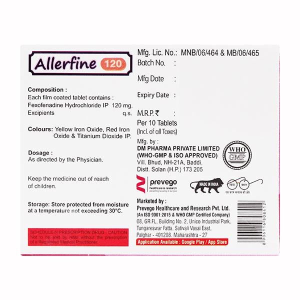 ALLERFINE 120 Tablet 10's - Global Surgicals