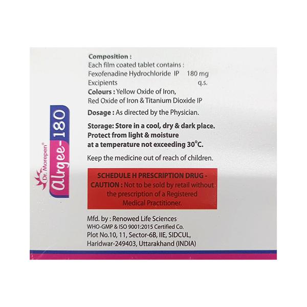 ALRGEE 180 Tablet 10's - Global Surgicals