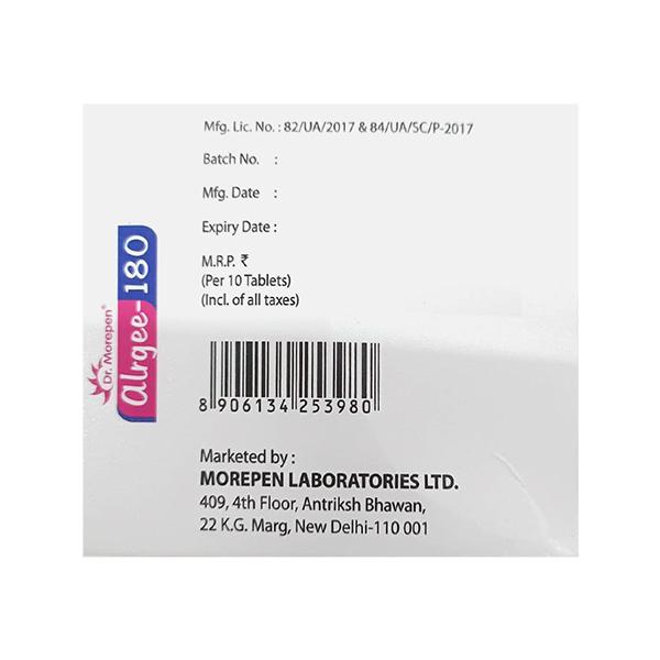 ALRGEE 180 Tablet 10's - Global Surgicals