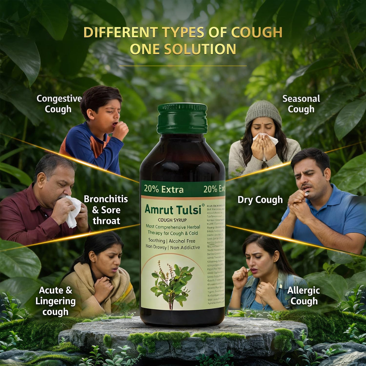 Amrut Tulsi Cough Syrup (120ml) – Comprehensive Herbal Therapy for Dry & Wet Cough, Cold, and Throat Irritation | Pack of 1 - Global Surgicals