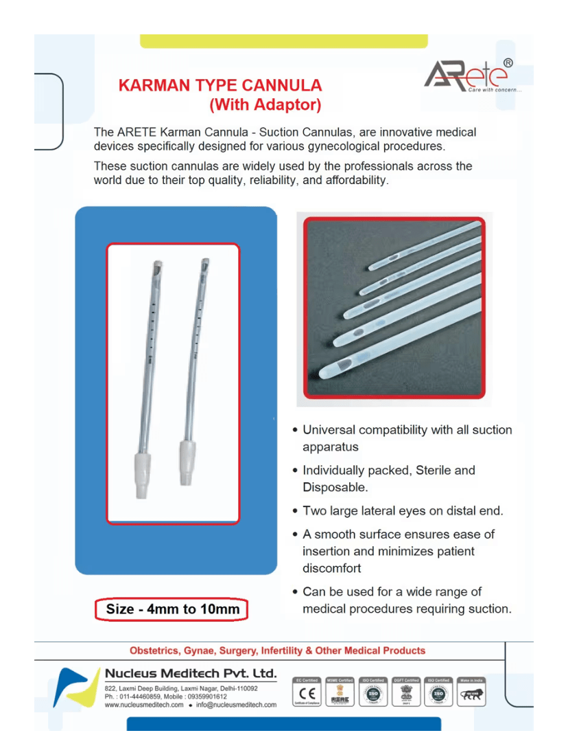 Arete Karman Cannula With Adaptor - Global Surgicals