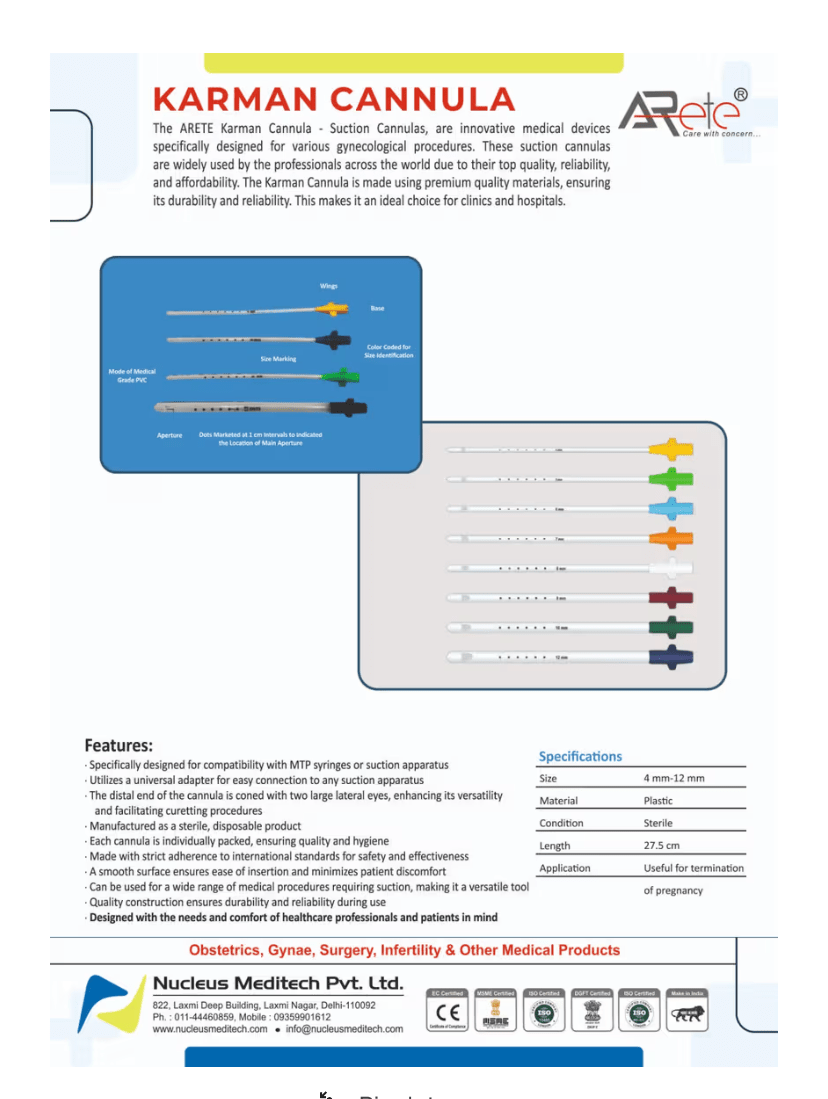 Arete Mva Cannula/Karman Cannula - Global Surgicals