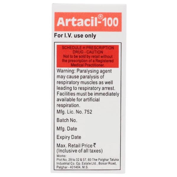 Artacil 100mg Injection 10ml - Global Surgicals