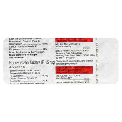Arvast 15mg Tablet 10'S - Global Surgicals