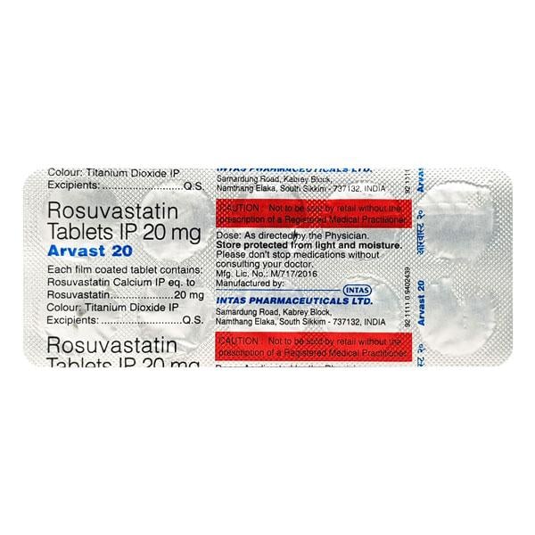 Arvast 20mg Tablet 10'S - Global Surgicals