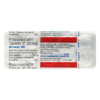 Arvast 20mg Tablet 10'S - Global Surgicals
