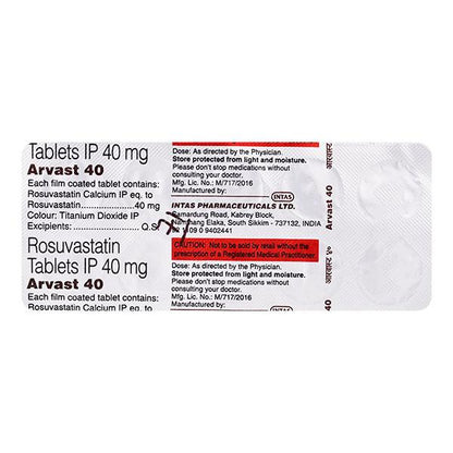 Arvast 40mg Tablet 10'S - Global Surgicals