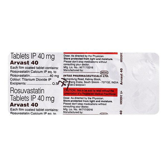 Arvast 40mg Tablet 10'S - Global Surgicals