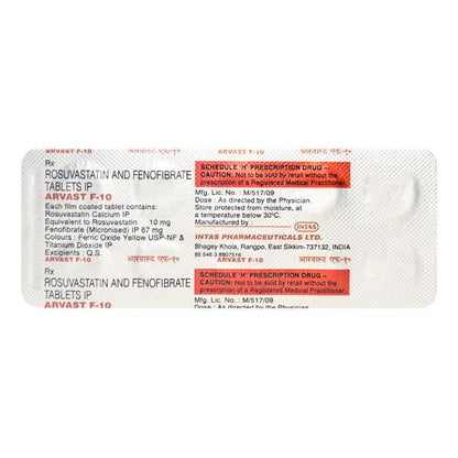 Arvast F 10mg Tablet 10'S - Global Surgicals