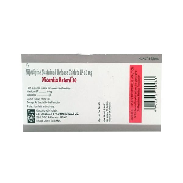 Nicardia Retard 10mg Tablet 15'S
