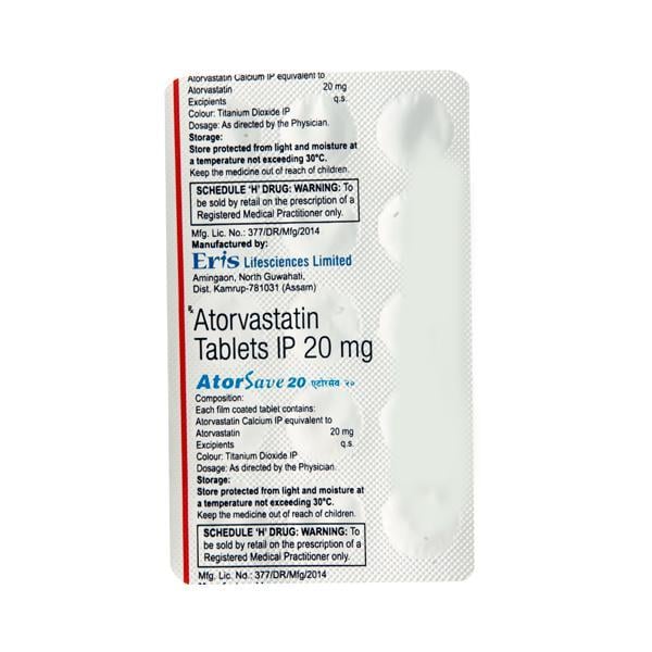 Atorsave 20mg Tablet 15'S - Global Surgicals