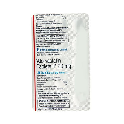 Atorsave 20mg Tablet 15'S - Global Surgicals