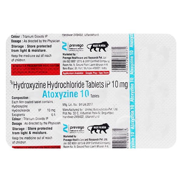 ATOXYZINE 10 Tablet 15's - Global Surgicals
