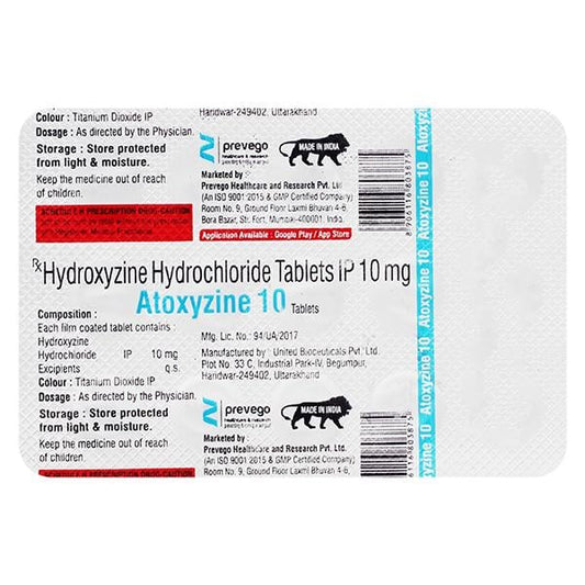 ATOXYZINE 10 Tablet 15's - Global Surgicals