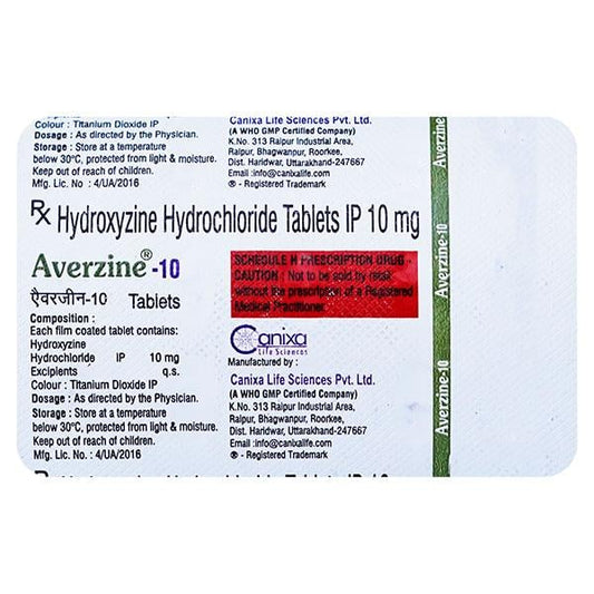 AVERZINE 10mg Tablet 15's - Global Surgicals