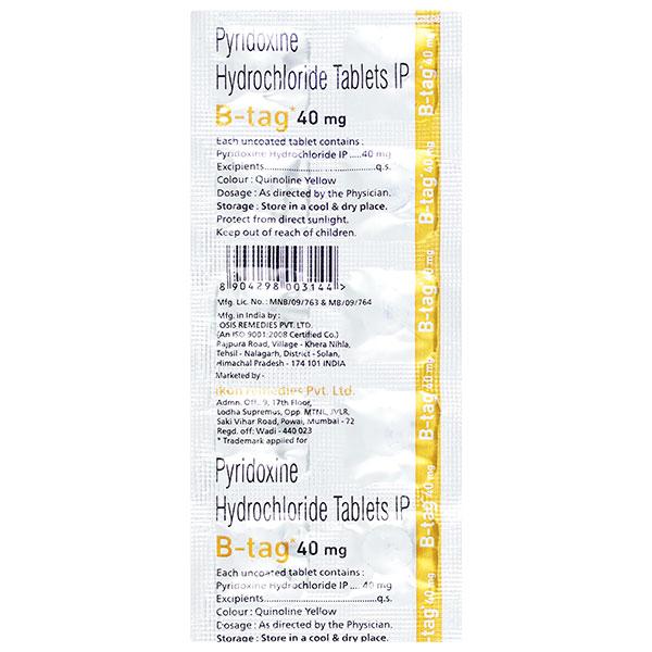 B TAG 40mg Tablet 10's - Global Surgicals